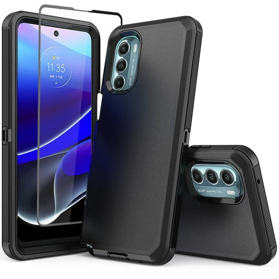 NIFFPD Moto G Stylus 5G 2022 Case with Screen Protector Full Body Shockproof Phone Cover for Motorola Moto G Stylus 5G 2022 Black