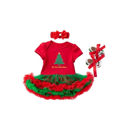

Beiwei Girls Christmas Dresses Set Short Sleeve Jumpsuit Dress Xmas 3 Pieces Outfits Loose Party Polka Dots Cute Style C 80cm (12-24M)