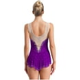 thumbnail image 2 of Aislor Women's Sleeveless Rhythmic Gymnastics Leotard Rhinestone Competition Acrobattics Bodysuit Purple L, 2 of 7