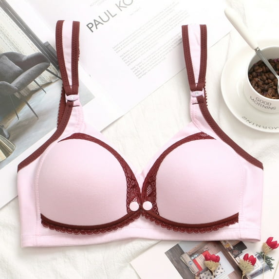 Women Front Button Lace Maternity Nursing Underwear Cotton Rimless Bra
