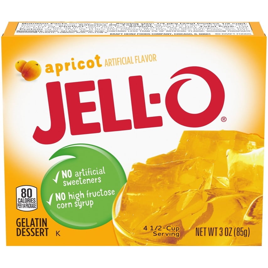 (4-Pack) Jell-O Apricot Gelatin Dessert Mix, 3 oz