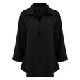thumbnail image 6 of Baberdicy Oversized V-Neck Chiffon Top - 2025 Spring/Summer 3/4 Sleeve Flowy Blouse, European Style Loose Fit Tunic Shirt (Black | XL), 6 of 8