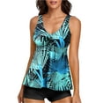 thumbnail image 1 of Ladies Fashion Multicolor Leaf Print Back Cutout Pants Sling Womens Split Swimsuit, 1 of 2
