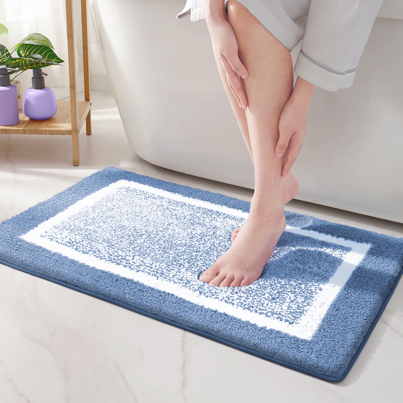 2pc Floral Memory foam bath mat,Rectangle rug32"x20"contour 24x20"Non-slip back 
