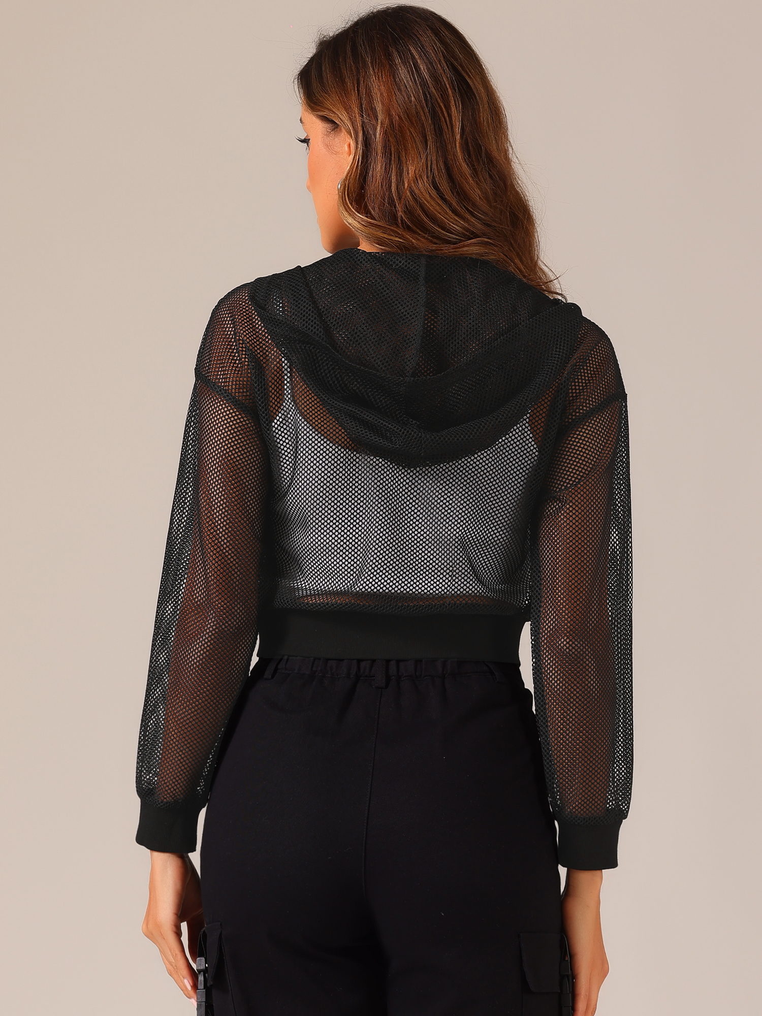 DARING DIVA Women's Stylish Zip Up Cropped Mesh Hoodie Jacket for Wear and Workouts XS Black
