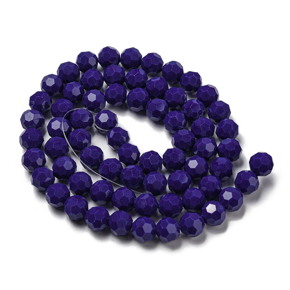 Opaque Glass Beads Stands Faceted(32 Facets) Round Marine Blue 10mm Hole: 1.8mm about 66~68pcs/strand 24.02''~24.13''(61~61.3cm)