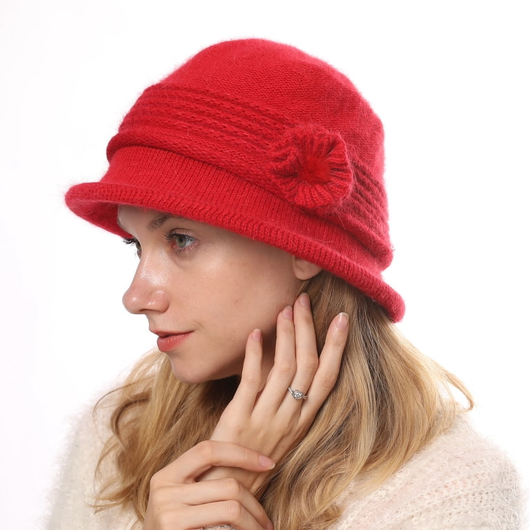 Women Winter Knit 1920s Vintage Bucket Bowler Hat Round Brim  display picture 2