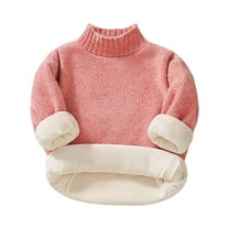 Odeerbi Sweater for Kids Autumn Winter Boys Girls Round Neck Pullover Plush Thickened Sweater Pink