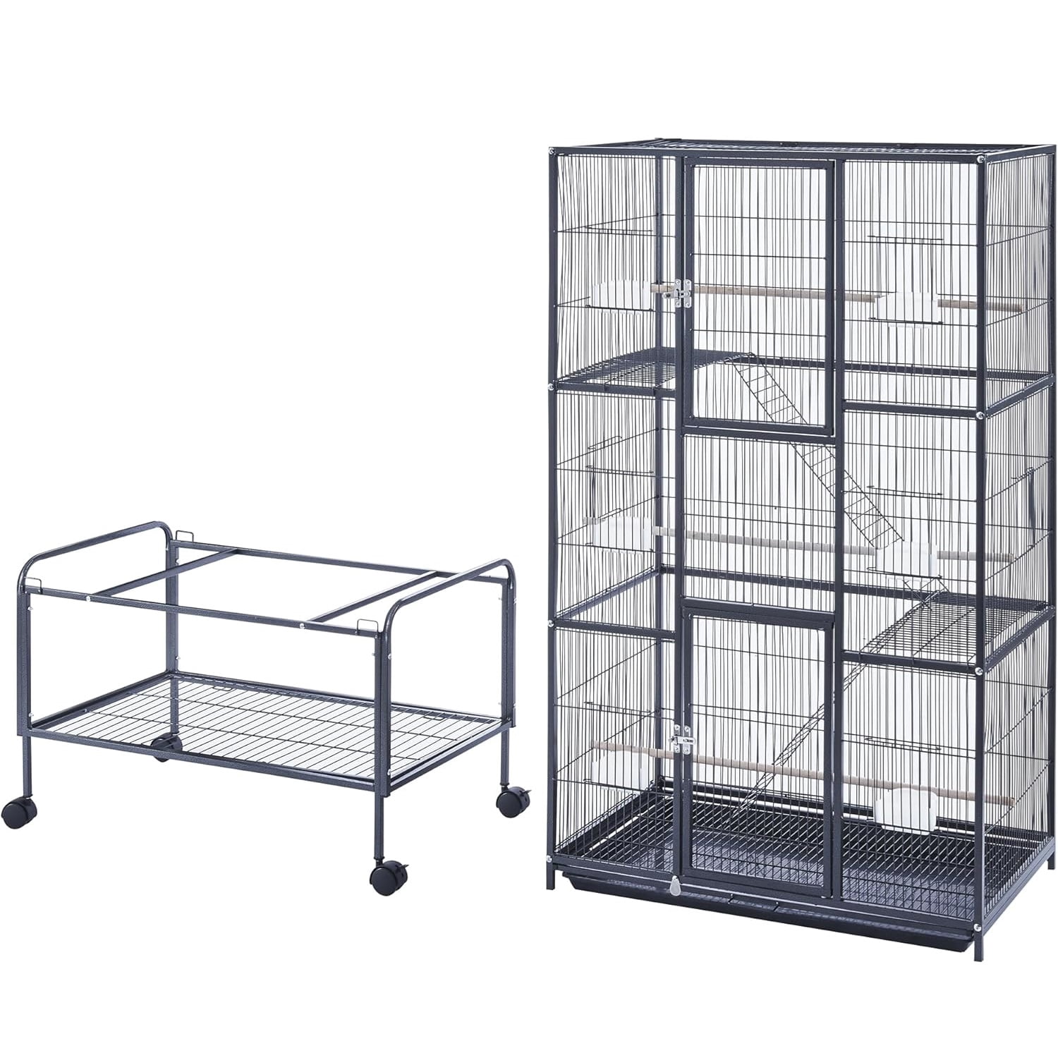Large Bird Cage, 81L x 46W x 175H cm Metal Parrot Cage with Detachable Stand, Rolling Wheels, Easy Cleaning Tray, Feeding Bawls & Perch Stand, Wide Flight Animal Aviary for Budgies Conures Parakeets