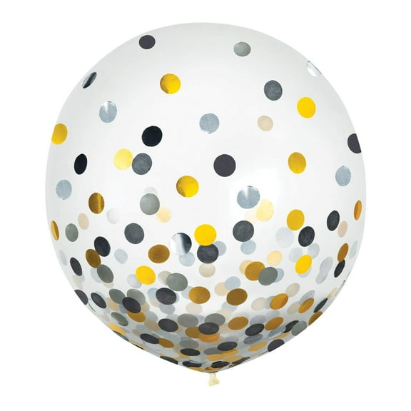 Black Silver Gold Confetti Balloons | Latex - 24" | Pack of 2