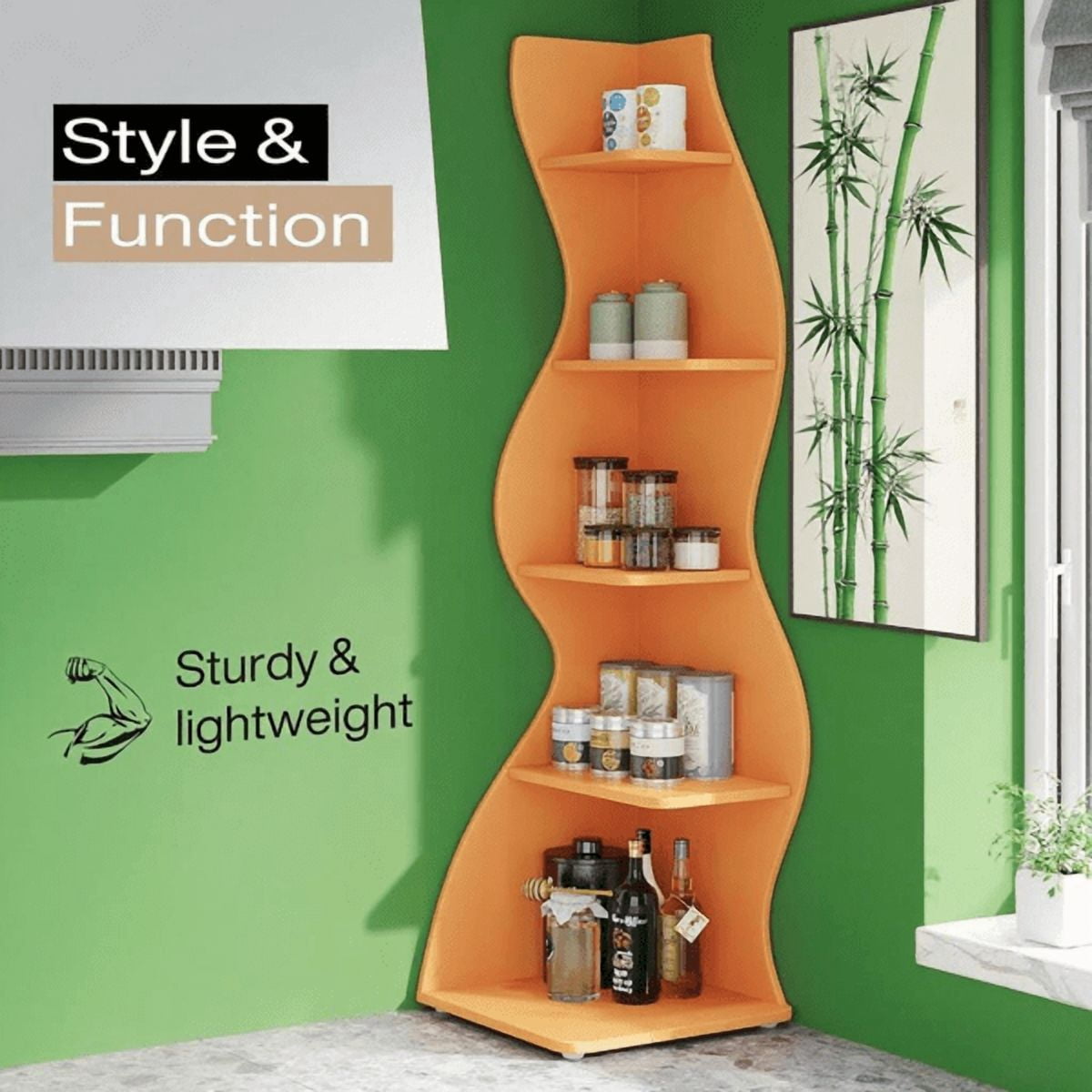 5-Tier White Shelving Unit with Sea Grass Design Adjustable Shelves, High-Quality Board, Modern Storage for Home & Office