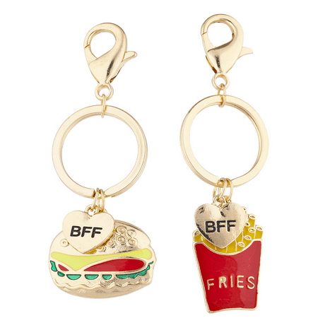 Lux Accessories Gold Tone Burgers Fries Best Friends BFF Charm Keychain