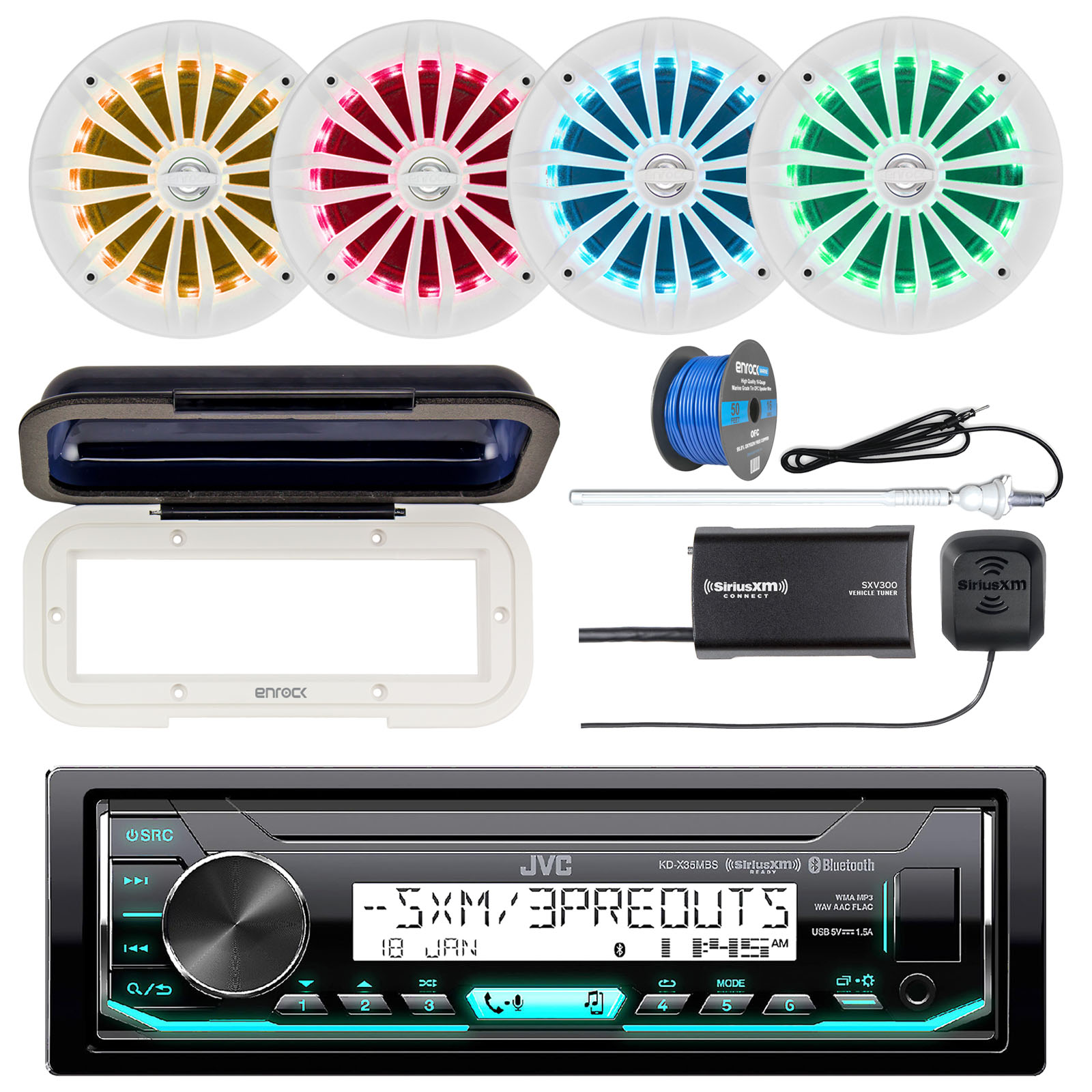 Automotive JVC Marine Bluetooth SiriusXM Radio w/ Cover Enrock AM/FM
