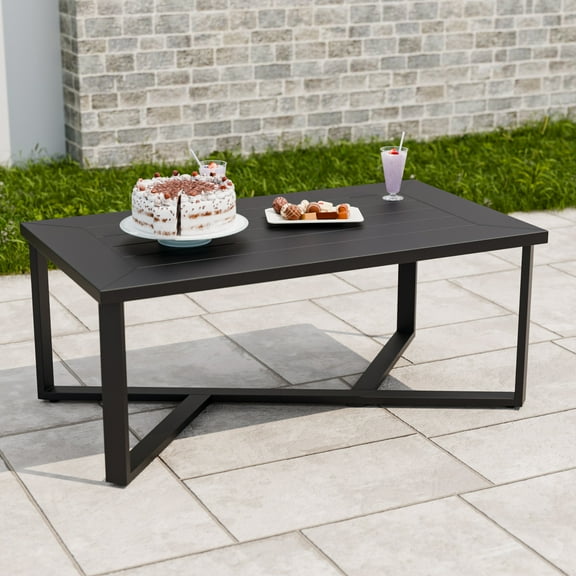 EAGLE PEAK Urban Slate Modern Outdoor Coffee Table, Weather-Resistant Steel Accent Patio Table