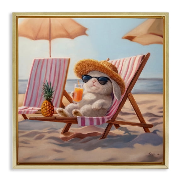 Stupell Industries Coastal Beach Bun Relaxation Gold Floating Frame Canvas Art, 25 x 25, by Lucia Heffernan