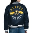 thumbnail image 3 of Women's Starter  Navy Denver Nuggets Printed Logo Cropped Satin Varsity Full-Snap Jacket, 3 of 3