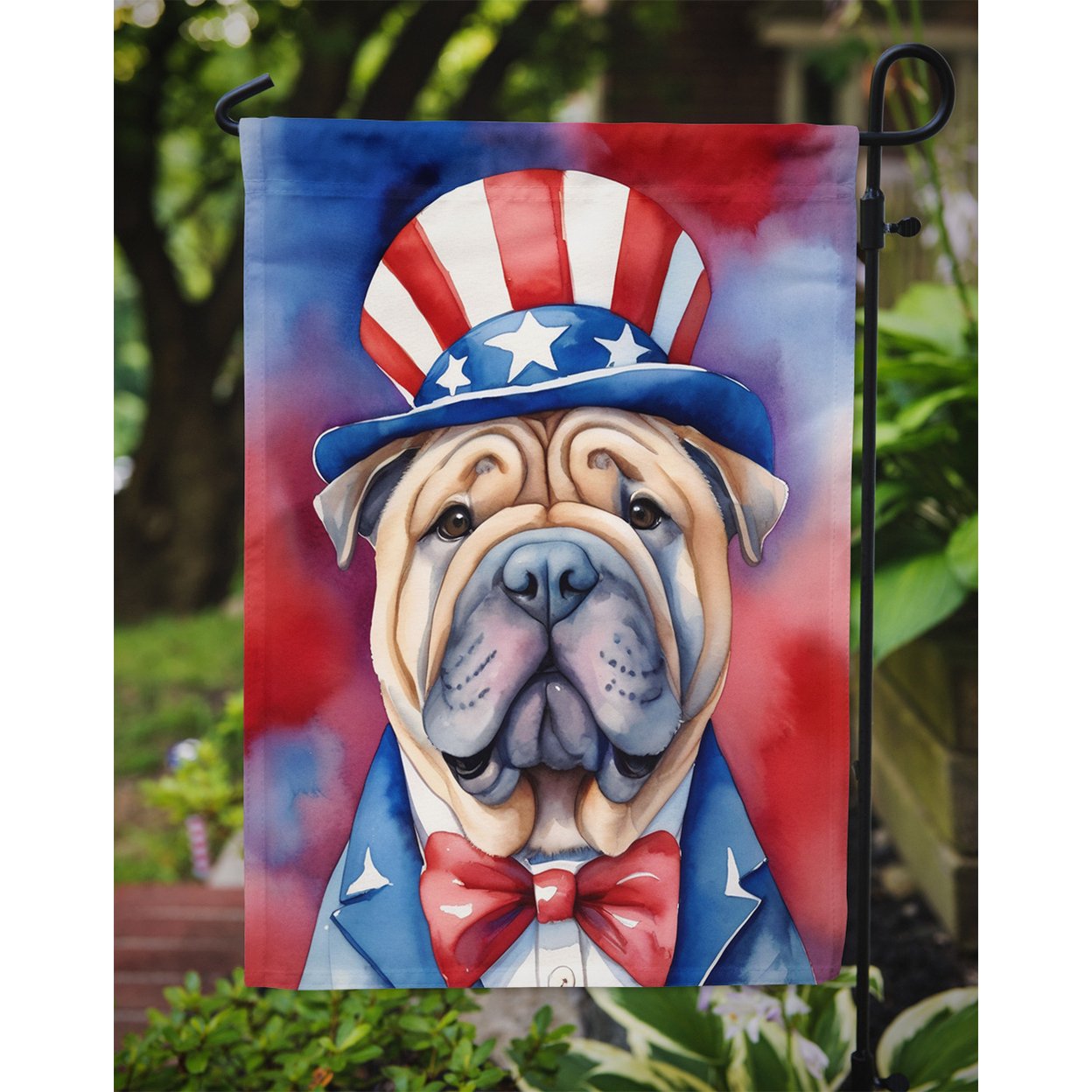 Shar Pei Patriotic Garden Flag 11.25 in x 15.5 in