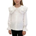 thumbnail image 2 of hoksml Girls Long Sleeve Ruffle Collar White Shirt Button Down Casual Top for School and Everyday Wear, 2 of 9
