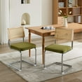 thumbnail image 2 of Rattan Dining Chairs Set of 2,Mid-Century Modern Kitchen Chairs, Armless Mesh Back Cane Chairs with Natural Cane Back & Stainless Chrome Base, Olive Green, 2 of 9