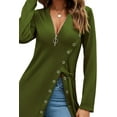 thumbnail image 6 of Women's Sexy Zip Up V Neck Long Sleeve Side Split Asymmetrical Hem Longline Tunic Blouse Top, 6 of 15
