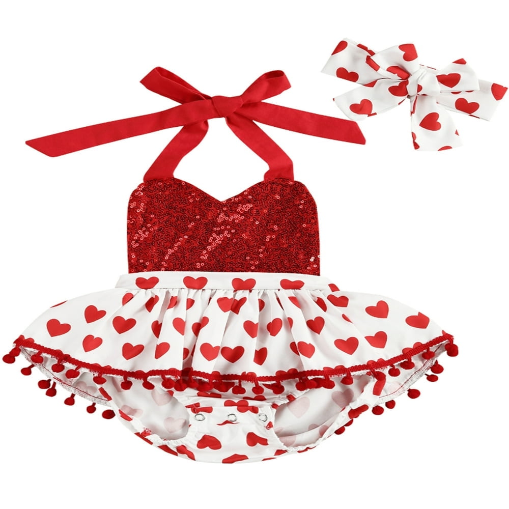 PENGXIANG Day Newborn Baby Love Heart Pompom Tassels Romper Dress