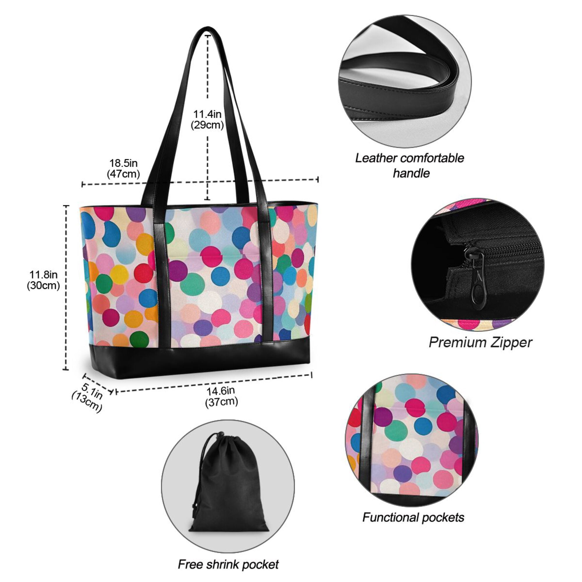 FORMRS Canvas Laptop Tote Bag for Women with 15.6" Computer Compartments Shoulder Handbag, Light Colorful Circles
