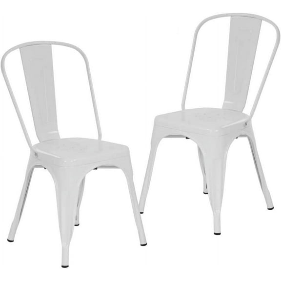 WYDK Metal Chairs Outdoor Indoor Dining Chairs Side Stackable Chic Restaurant Bistro Cafe Tolix Chairs with Back, Set of 2, Kitchen Farmhouse Pub Trattoria Industrial Metal Bar Chairs,White