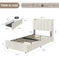 thumbnail image 2 of Twin-XL Size Boucle Upholstered Platform Bed Frame with Wavy Headboard and Storage Bookcase, 2 Drawers, No Box Spring Needed, White, 2 of 7