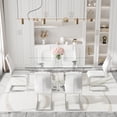thumbnail image 4 of ExtraLco Glass Dining Table Set for 6, 63 Inch Silver V-Leg Table with 6 White PU Chairs, 4 of 10