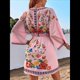 thumbnail image 5 of Vestido Mini Informal con Cuello en V, Estampado Floral, Mangas Acampanadas y Cintura Elástica para Mujer. Rosa XL, 5 of 10