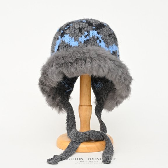 Womens Faux Fur Knitted Hat with Pompom Warm Skull Snow Cap Ear Cover Winter Beanie Hat for Women with Drawstring