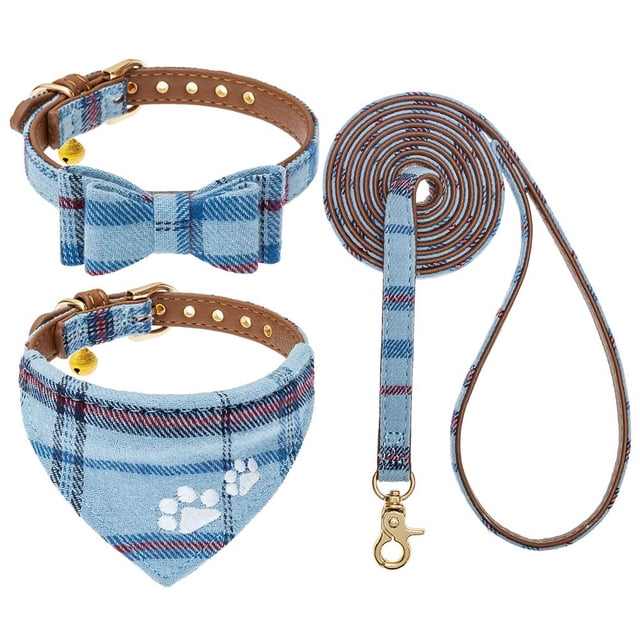Conjunto de cuello y correa a cuadros con estampado de huellas bordadas EXPAWLORER