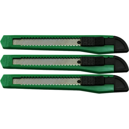

3 Green Utility Knife Box Cutters Heavy Duty Industrial Strength