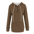 thumbnail image 6 of YUGYXL Women's Half Button Hoodies Loose V Neck Pullover Sweatshirts Trendy Casual Long Sleeve Going Out Tunic Tops Coffee S, 6 of 6