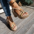 thumbnail image 6 of Womens Platform Sandals Braided T-Strap Slingback Heels Fashion Bohemia Beaded Summer Dress Chunky Heel Pumps Shoes Yellow Size 9.5, 6 of 9