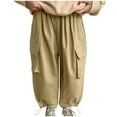 thumbnail image 2 of HAOTAGS Boys Girls Solid Color Cargo Pants with Pockets Loose Fit Stright Type Pants Beige Size 110, 2 of 5
