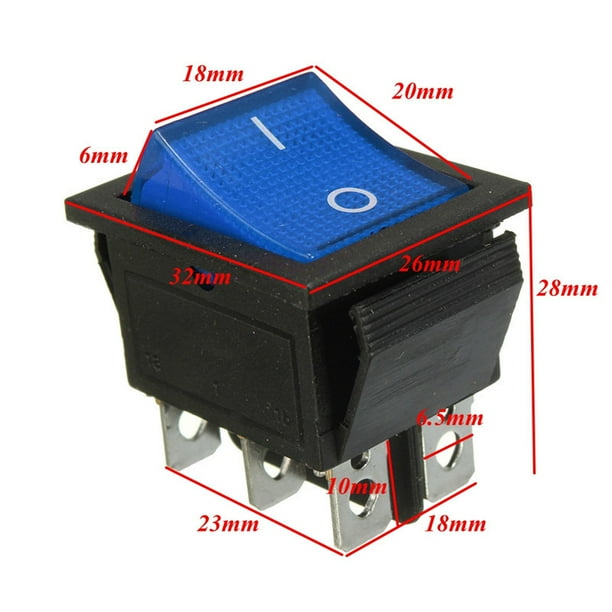2x Square Rocker Switch Blue Led 6 Pin Dpst On Off Snap In 15a 250v Ac Car 12v