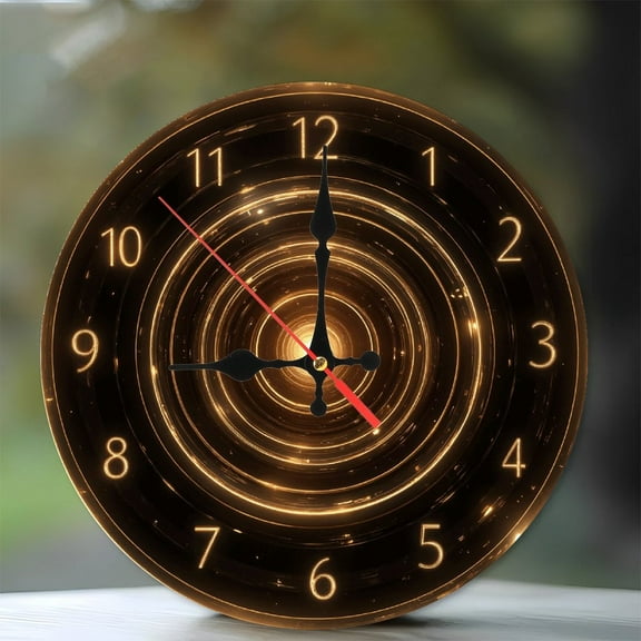 Elegant Modern Round Wall Clock with LED Lights 10-Inch Silent Wooden Wall Clock, Battery Operated (AA Batteries Not Included), Artistic Home Decor