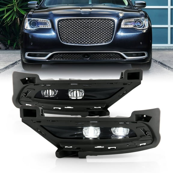 AKKON - Fits 2015-2020 Chrysler 300 Full LED Chrome Fog Lights Bumper Driving Lamp Pair Driver Passenger with Switch Accessories