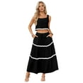 thumbnail image 2 of Women'S Summer 2 Piece Beach Outfit Casual Sleeveless Cropped Tank Top High Waisted Maxi Skirt Set Black XXL, 2 of 9