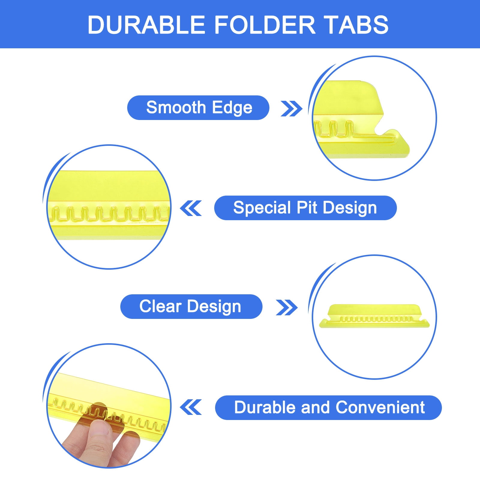 Uxcell Hanging File Folder Tabs, 4 Inch File Folder Tabs and Inserts Plastic Clear File Folder Labels Filing Tabs for Hanging File Folders, Yellow, 100 Pcs