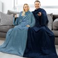 thumbnail image 4 of PAVILIA Wearable Blanket with Sleeves for Adult Women Men, Cozy Fleece Warm Wrap Throw Blanket with Arms, Pocket, Gifts for Christmas, Wife, Navy Blue, 4 of 7