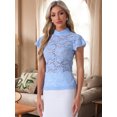 thumbnail image 2 of DARING DIVA Women's Lace Floral Short Sleeve Sheer Blouse XS Light Blue, 2 of 6