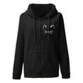 thumbnail image 4 of Oversize Hoodie for Women Fall Cute Cat Print Zipper Hooded Jacket Stripe Patchwork Long Sleeve Lightweight Sweatshirts Black, 4 of 5