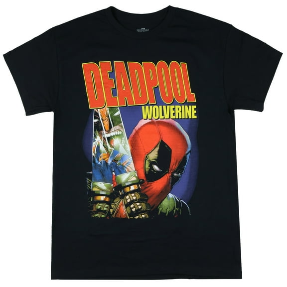 Marvel Deadpool & Wolverine T-Shirt Men's Crossed Swords Jumbo Design Adult Short Sleeve Tee
