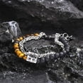 thumbnail image 6 of Punk Double Layered Beaded 14K White Gold Bracelet for Men Boys,Matte Agate Tiger Eye Black Stone Bracelets,Hiphop Birthday Jewelry Gift, 6 of 8