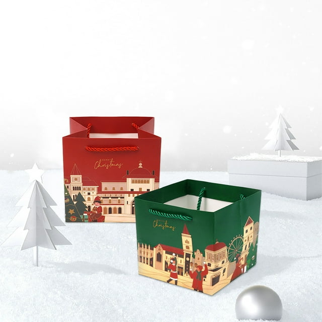 Fiudx Juego de Bolsas de Regalo Navideñas, Elegante Diseño de Papel Rojo y Verde, Asa Resistente para Facilitar Su Transporte, Decoración Festiva para Fiestas, Paquete de 10 Bolsas de Regalo, Tamaño