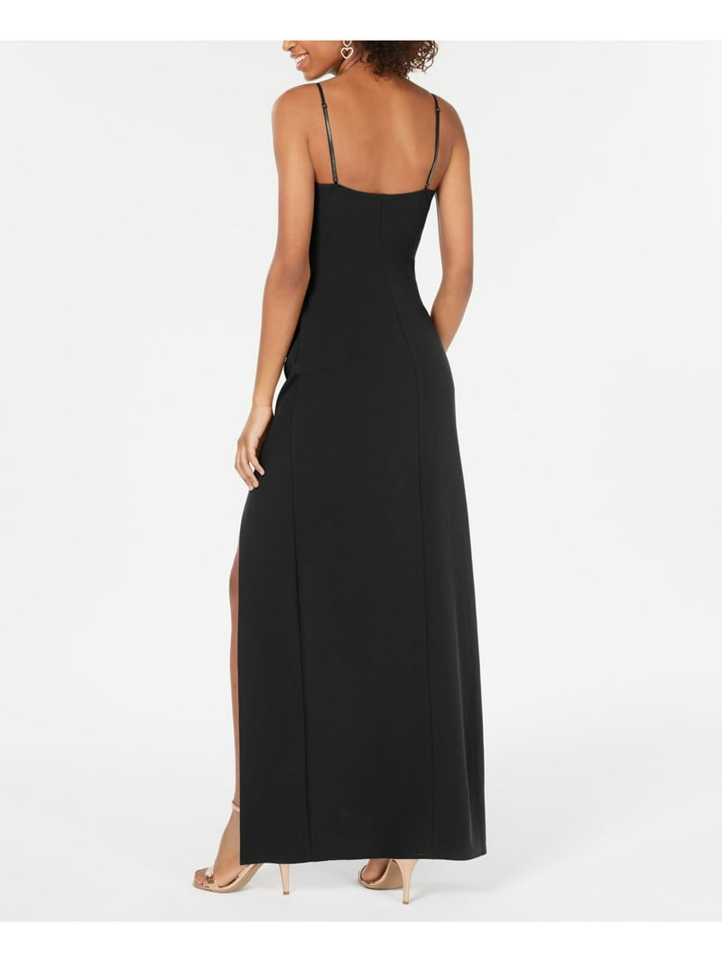 EMERALD SUNDAE Womens Black Slitted Ruched Adjustable Straps Spaghetti  Strap V Neck Full-Length Evening Faux Wrap Dress Juniors M - Walmart.com