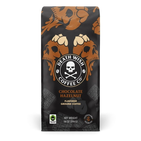 Death Wish Coffee Chocolate Hazelnut Ground Coffee, Fair Trade, 14oz