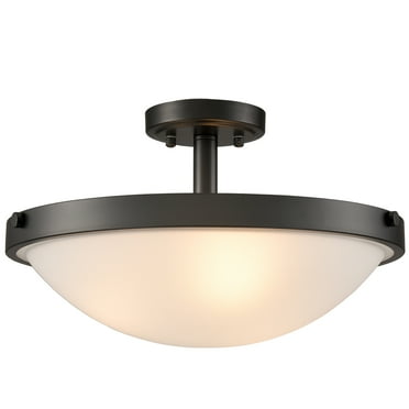 Claxy 3-Light Black Semi Flush Mount Ceiling Light with Bowl Frosted Glass Shade